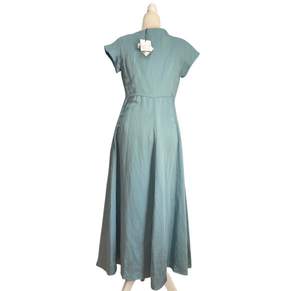 Maxmara Weekend NWT Ghiglia A-line Midi Dress Brushed Satin Linen Water Blue - Picture 13 of 16